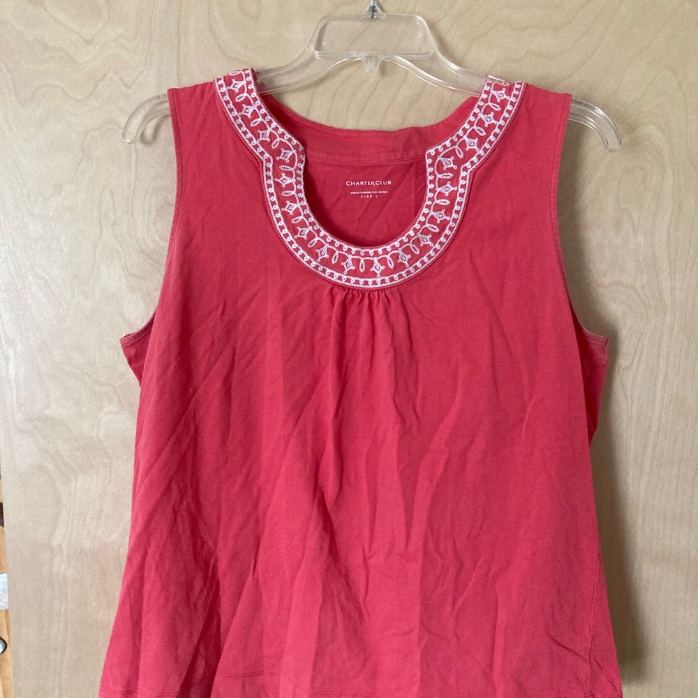 Charter Club Embroidered Coral Pink Tank Top Women’s Size Large